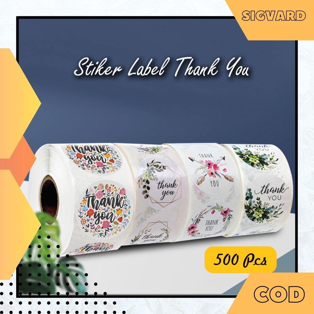 

SIGVARDSTORE - Stiker label Thank You 500 pcs Produk Makanan craft ucapan logo surat box STC01