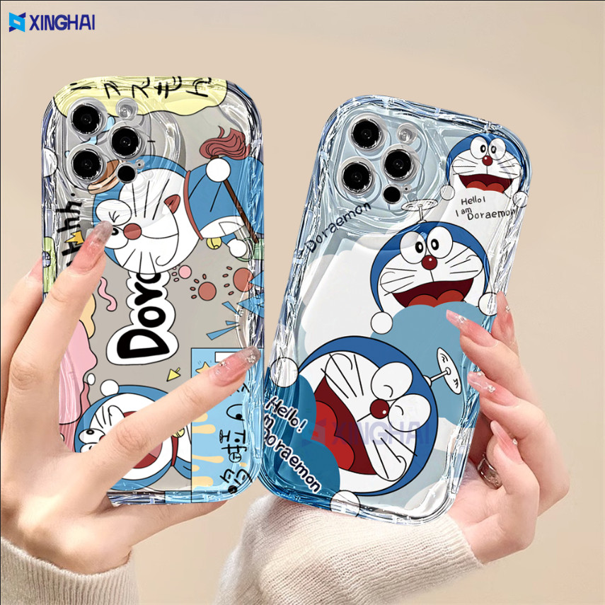 Casing hp Vivo Y17S Y27S Y36 Y20 Y02A Y02T Y35 Y11 Y17 Y16 Y21 Y15 Y12 Y30i Y22 Y15s Y20s Y22s Y21A Y12i Y21s Y15A Y33s Y31 Y51 Y91C Y91 Happy Doraemon Transparent 3D Wave Edge Soft TPU Phone Case Cover Xinhai