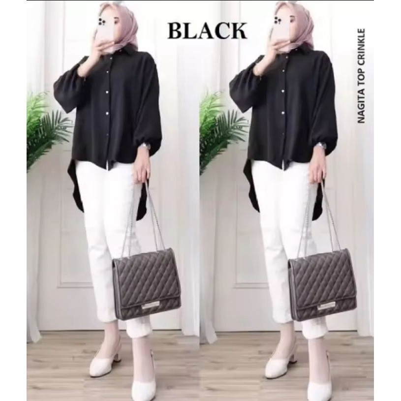 NAGITA TOP KEMEJA BLOUSE CRINCLE AIR FLOW//ATASAN WANITA SIZE STANDART DAN JUMBO