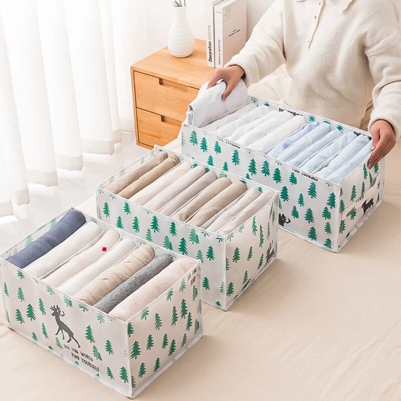 

Foldable Clothes Storage Containers Underwear Socks Jeans Divider Storage Organizer Boxes Home Cabinet Pants Organization Bins