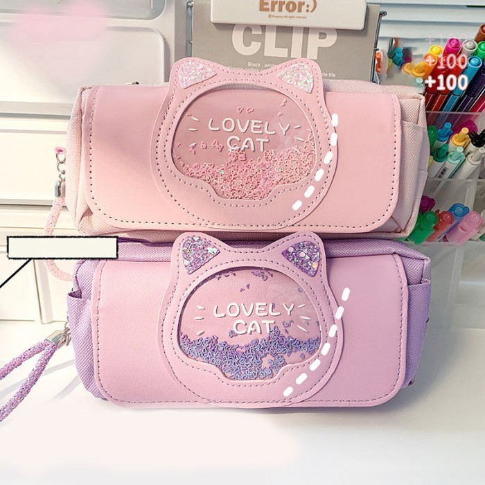 

[New Arrival] Korea style big pencil box organizer bag kotak pensil besar lucu cute - Pink Lovely Cat
