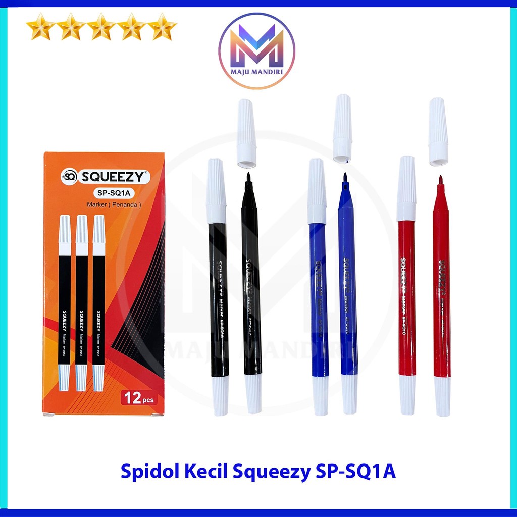 

Spidol Kecil Squeezy Per Pack Isi 12 pcs Hitam Merah Biru