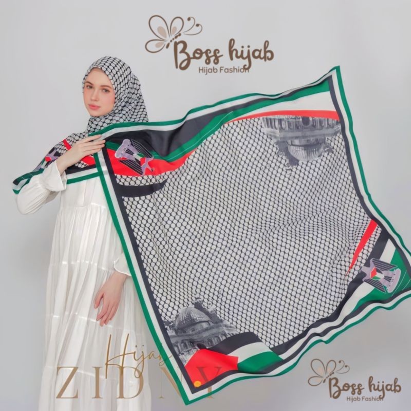 BOSS.hijab/ voal motif PALESTINA DENAY VZ kw  ukuran 113x113cm lasercut printing terbaru