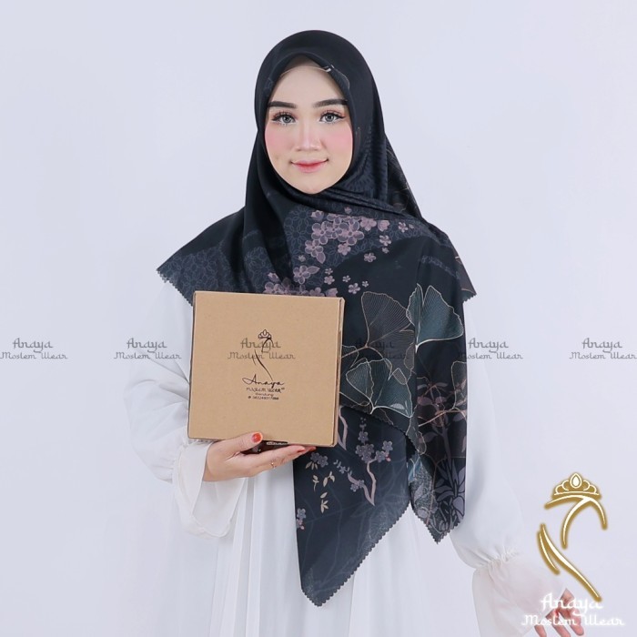 Anaya-15 Hijab/Kerudung/Jilbab Segi Empat Motif Syar'I 130X130 Voal Sublime Premium Hitam-K-55 - Arm