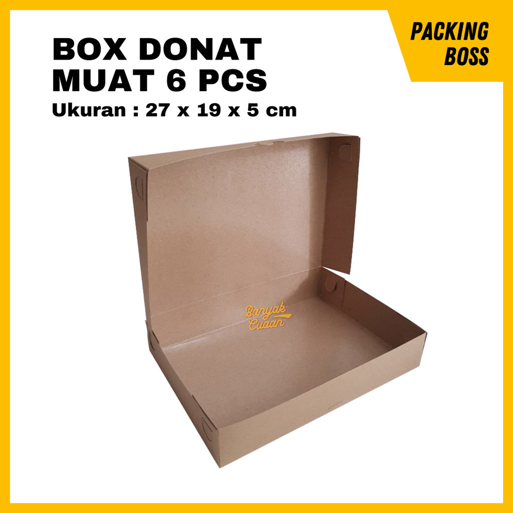 Box Donat Kraft Polos Kotak Donat isi 6 | Dus Roti coklat Kemasan Kue