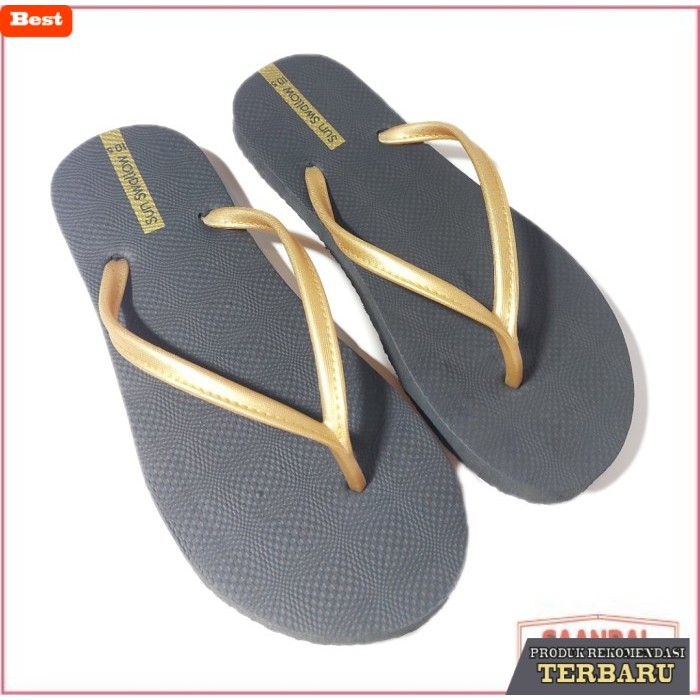 sandal wanita trend sekarang Sandal Jepit Karet Wanita Sun Swallow Tokyo Hitam Coklat Abu-abu Emas -