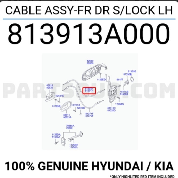 kabel door lock depan kiri Hyundai Trajet 813913A000 berkualitas