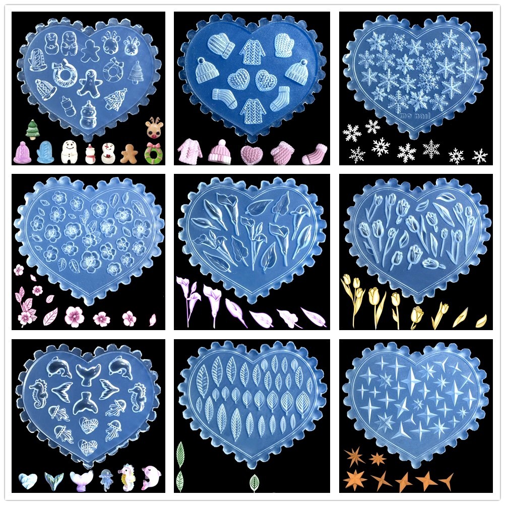 

SNASAN Silicone Mold Christmas Snowman Tulip Dolphin Shell Small Beads Flower Nail Art DIY Handmade Tool Silicone Mould