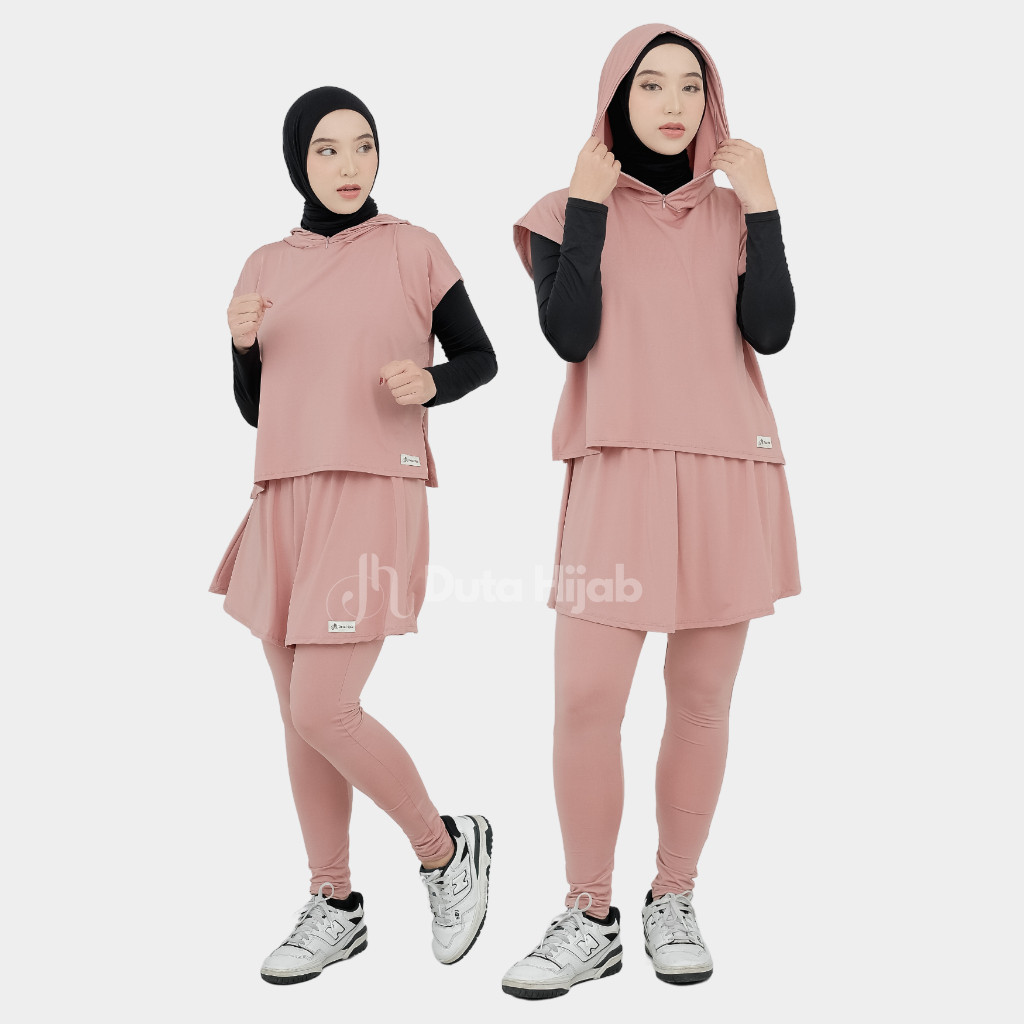 A89LP Setelan Baju Olahraga Wanita Muslim Hijab Outer Hoodie Leging Rok By Duta Hijab