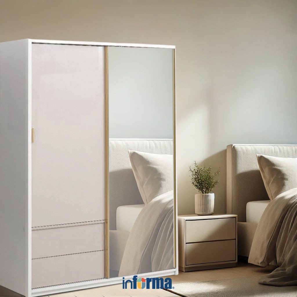 Informa Collin Lemari Pakaian Pintu Geser - Cokelat Taupe Wardrobe Storage Kabinet Tempat Simpan Baj