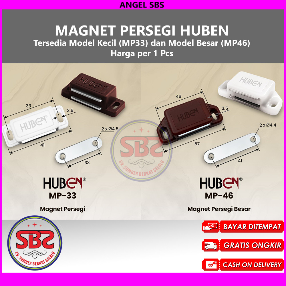 HUBEN Magnet Magnit Persegi Kecil Besar (Small and Large) MP33 dan MP46 Huben Magnet Lemari Pintu