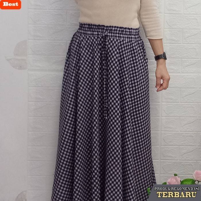 rok wanita kekinian rok panjang wanita kotak kotak terbaru - Ungu