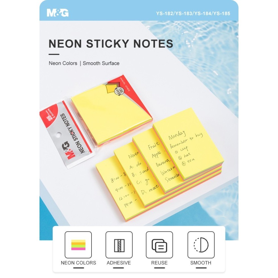 

M&G Sticky Notes Neon Color / M&G Penanda Kertas Neon isi 100 lembar / Catatan Tempel M&G