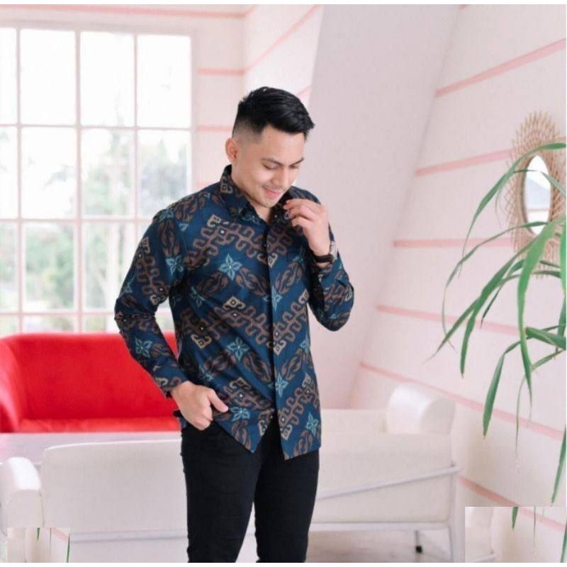 CUOPLE BAJU BATIK AYAH DAN ANAK LAKI-LAKI UMUR 2-13 TAHUN  MOTIF ZIGZAG WARNA NAVY | HEM BATIK PRIA 