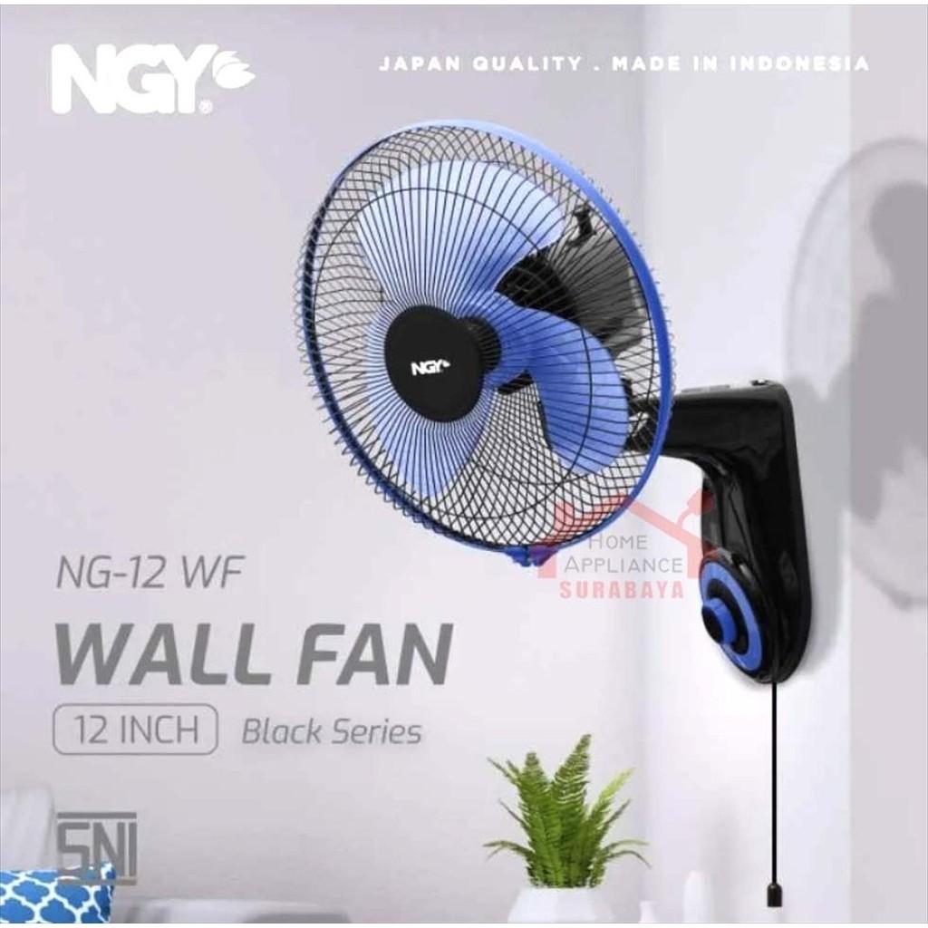 Nagoya NG-12WF - Kipas Angin Dinding 12 Inch Hitam/Putih, 3 Kecepatan dengan ThermoSafe dan LED Ring Light