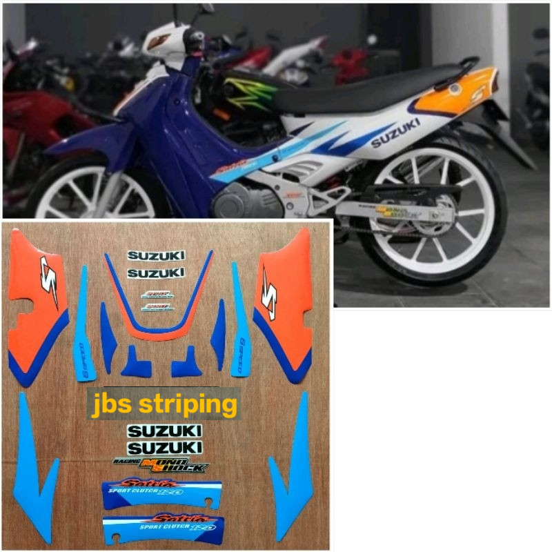 stiker satria 2 tak striping Suzuki Satria lumba S 2tak putih biru tahun 2000 2001