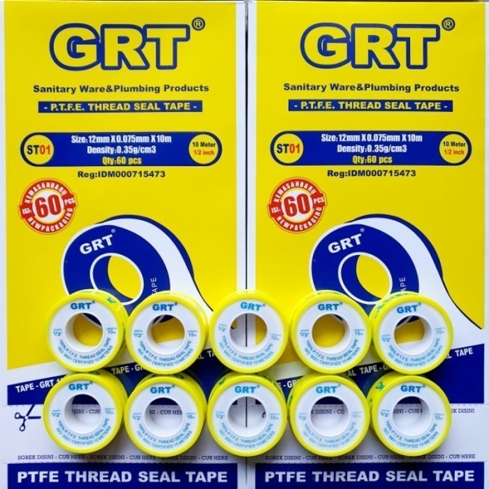 

Seal Tape 10 Meter Merk GRT / Solatip Pipa 10mtr merk GRT model Onda - WBA