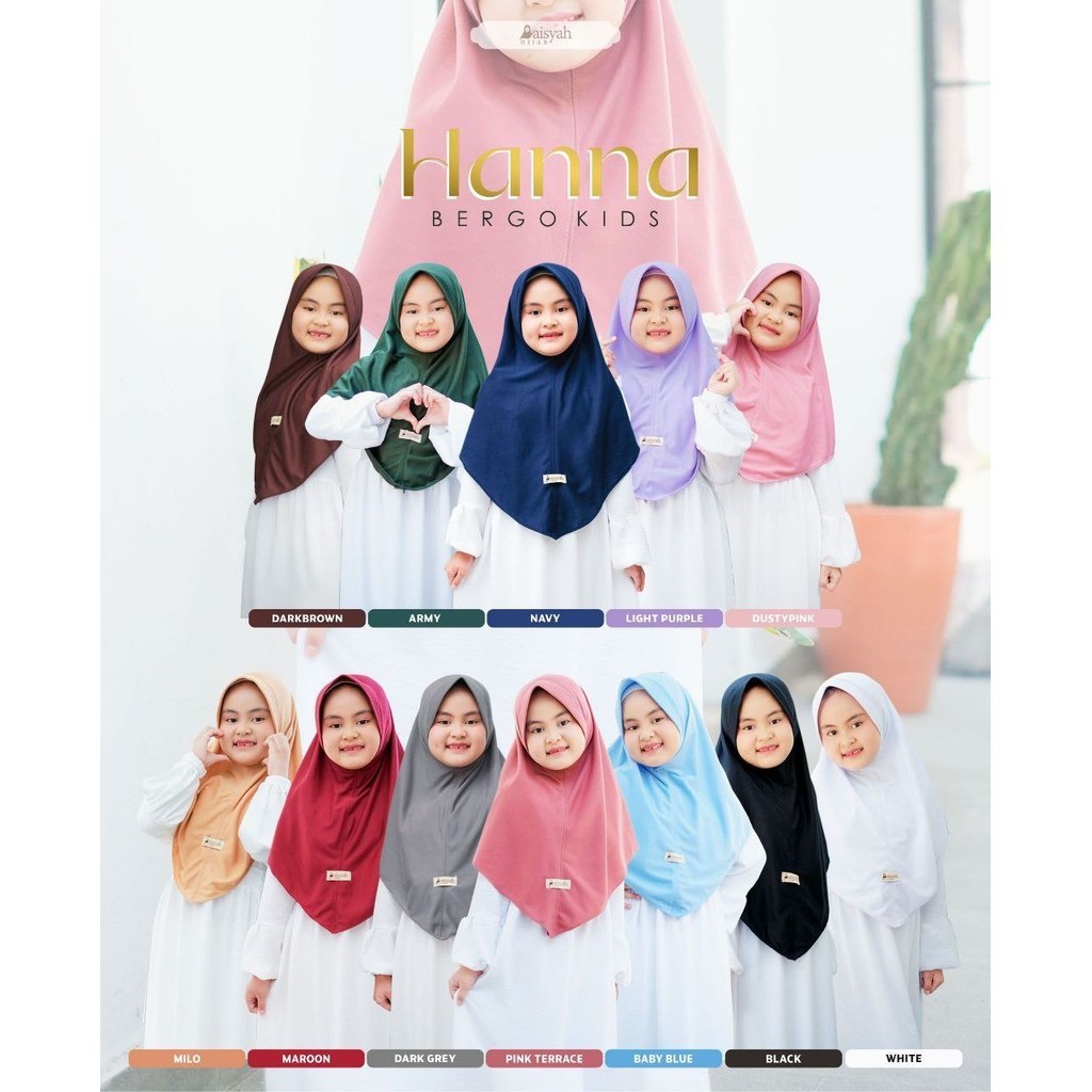 Bergo Anak Instan Hanna Kids Size L (5-6 th) by Aisyah Hijab - Bahan Kaos PE