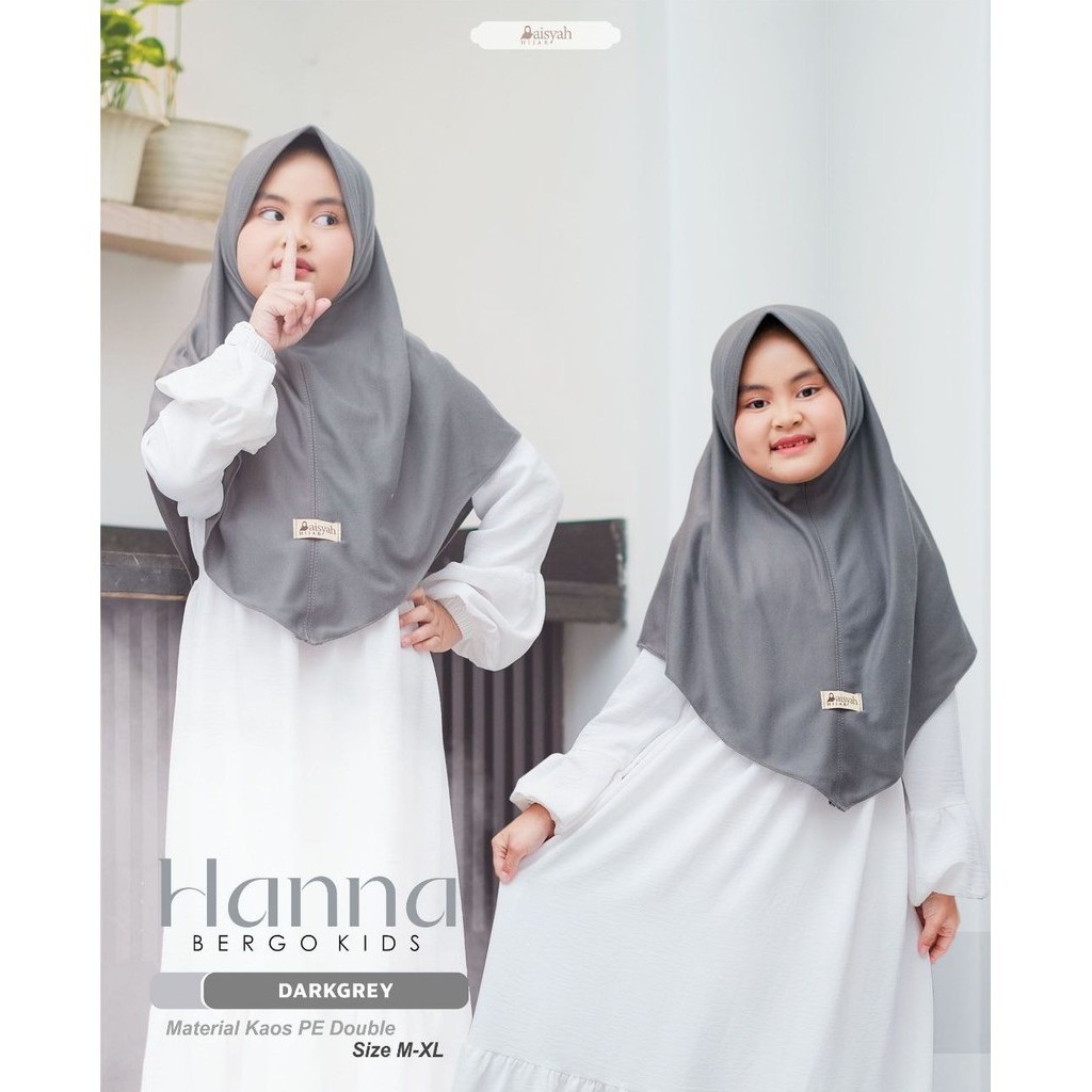 Jilbab Anak Instan Hanna Kids Size L (5-6 th) TK SD by Aisyah Hijab - Bahan Kaos PE