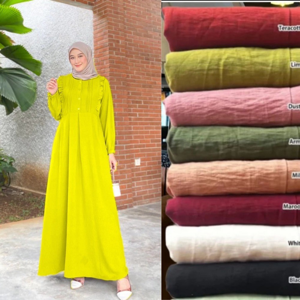 Baju Gamis  Lebaran Model  Terbaru || gamis Viral Bahan Crinkle Airflow Premium (COD)