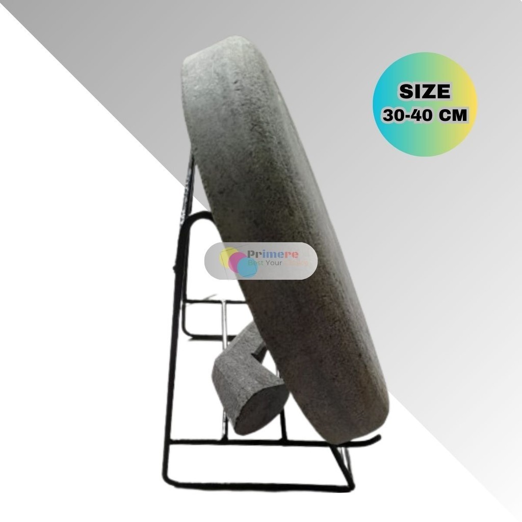 Tatakan Cobek Batu Asli dan Ulekan Anti Jamur Ukuran Besar / Rak Cobek Batu dan Ulekan Besi