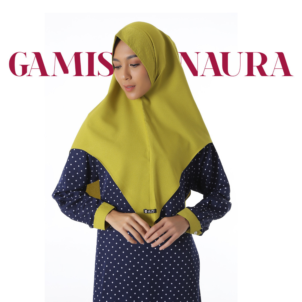 AKY - Gamis Syari Ainaya Navy Polkadot Setelan Jilbab Navy Terbaru Muslim Mewah Jumbo