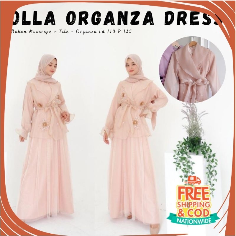 GAMIS LEBARAN IDUL FITRI/ OLLA ORGANZA DRESS / DRESS PESTA ORGANZA / DRESS PESTA HIJAU SAGE / DRESS 