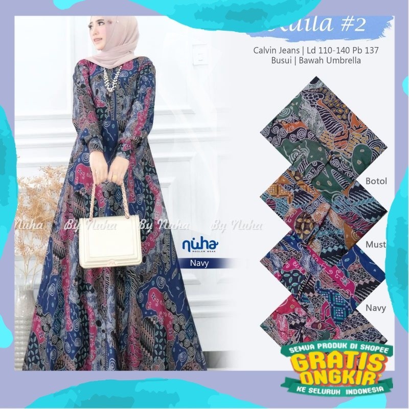 Gamis Jumbo Kaila #2 Maxy Terbaru Gamis Calvin Jeans Motif Batik Gamis Printing Jumbo XXL-XXXXL Ori 