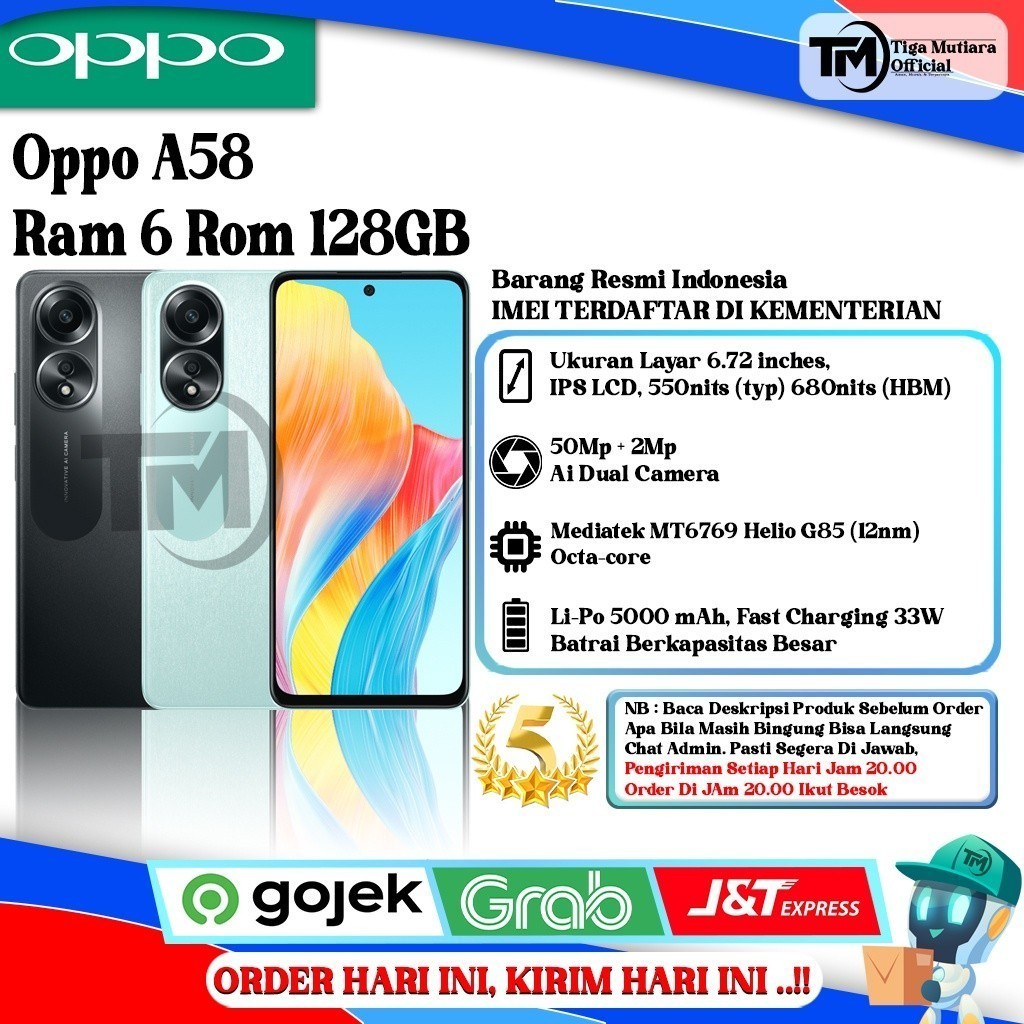 Oppo A58 4G Ram 6/128GB | Ram 8/128GB Segel Original & Bergaransi Resmi