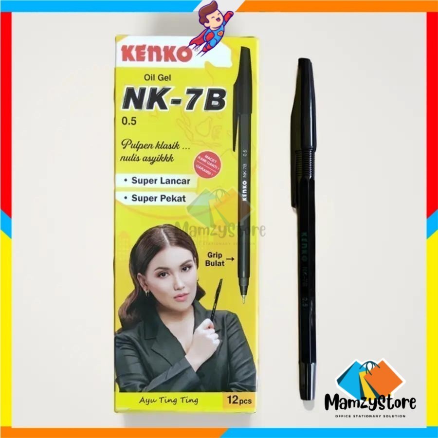 

Kenko Pen Oil Gel BLACK 1 Pack / 12 Pcs - Ballpoint Kenko NK-7B - Pulpen 0.5 Tinta HITAM standar AE7