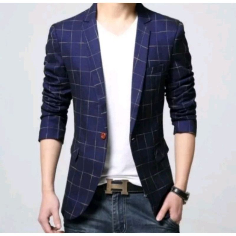 Blazer Pria model kotak kotak/Jas Formal/Jas Pria