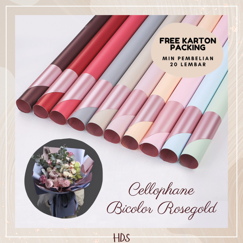 

HDS FLOWER WRAPPING PAPER BI COLOR ROSE GOLD CELLOPHANE KERTAS BUKET BUNGA FLORIST