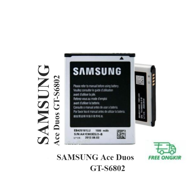 Baterai Original Samsung Galaxy Ace Duos GT-S6802 Batre Batrai S6802 BERGARANSI 1 BULAN