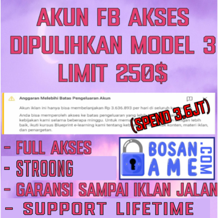 Akun FB Facebook Verified / Status Iklan dipulihkan (Model 3) + Support Ads Personal + Full Akses Email 2FA + Dikasih+ Bonus eCourse dan Video Tutorial