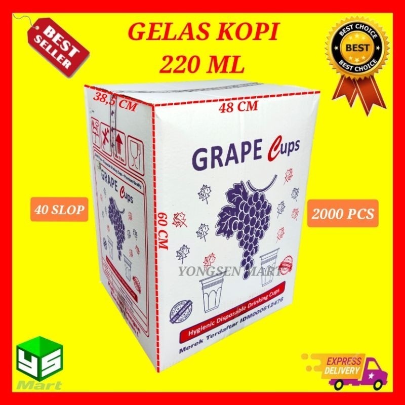 (1 DUS) Gelas aqua plastik kopi teh merk Grape Anggur 220ml