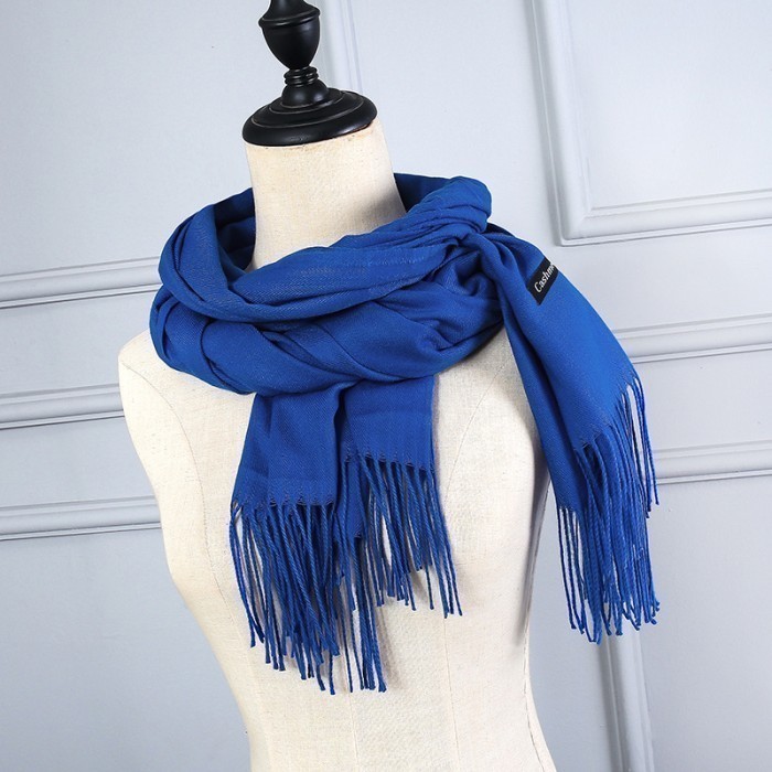 Syal Wanita Polos Cashmere Kasmir Gaya Korea rumbai kaskusmart - biru safir