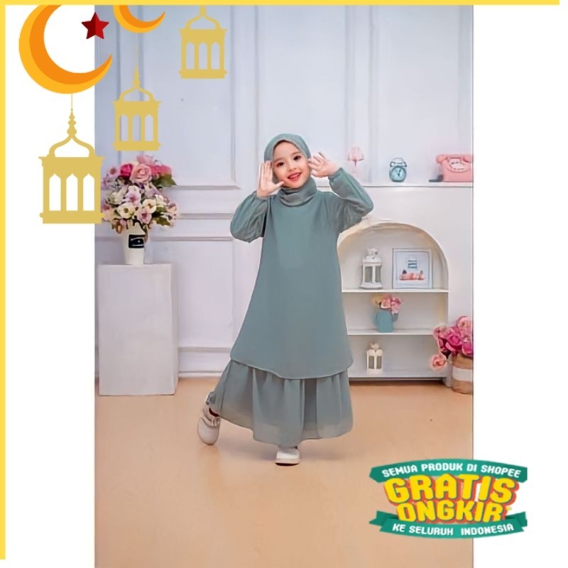 New Gamis Malaysia Anak Bahan Ceruty Babydoll Full Furing Untuk Usia 1 - 12 Thn/Maron merah bata red