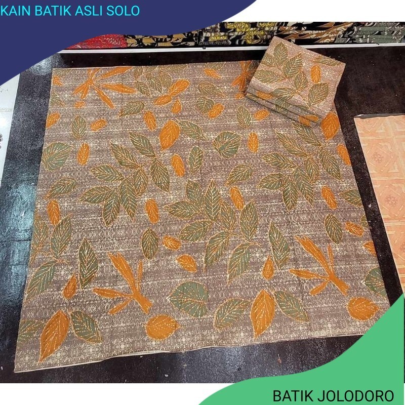 TERLARIS KAIN BATIK LAWEYAN SOLO DAUN ECOPRINT COKLAT KODE 165