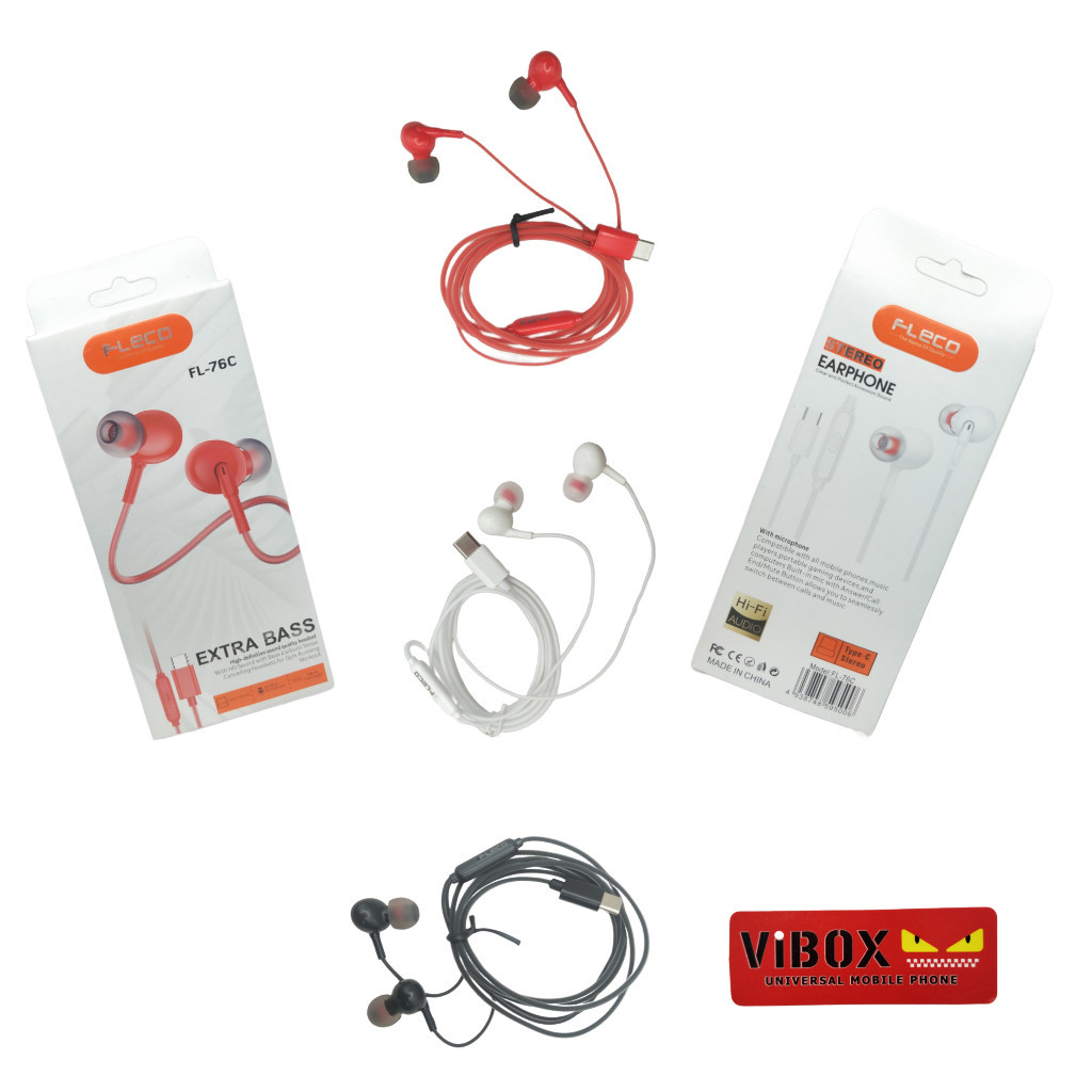 Headset Fleco FL-76C Handsfree Earphone Wired Kualitas Superbass kabel headset Type C For Android