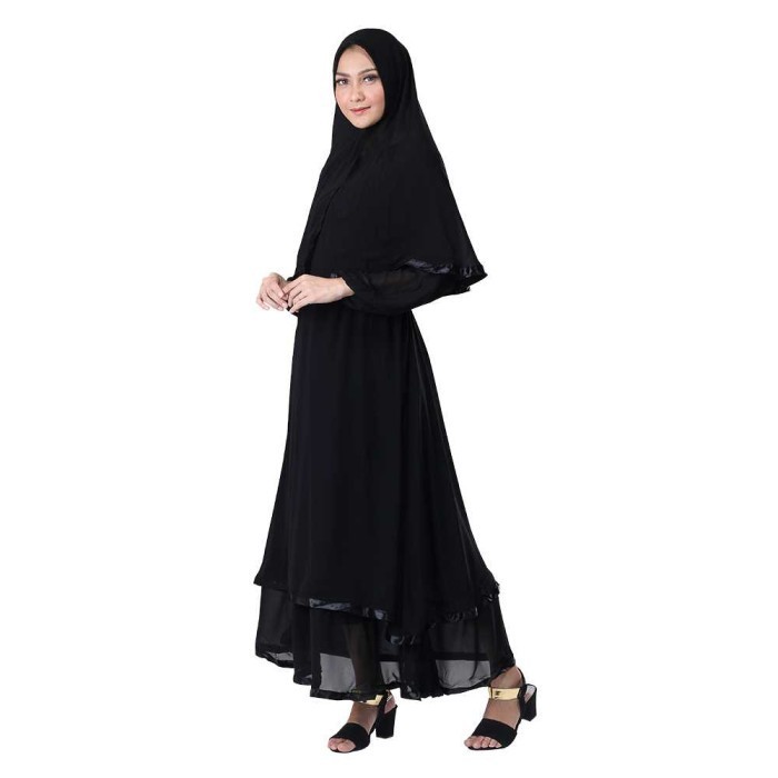 Gamis Muslimah Wanita set baju gamis hitam jilbab - M