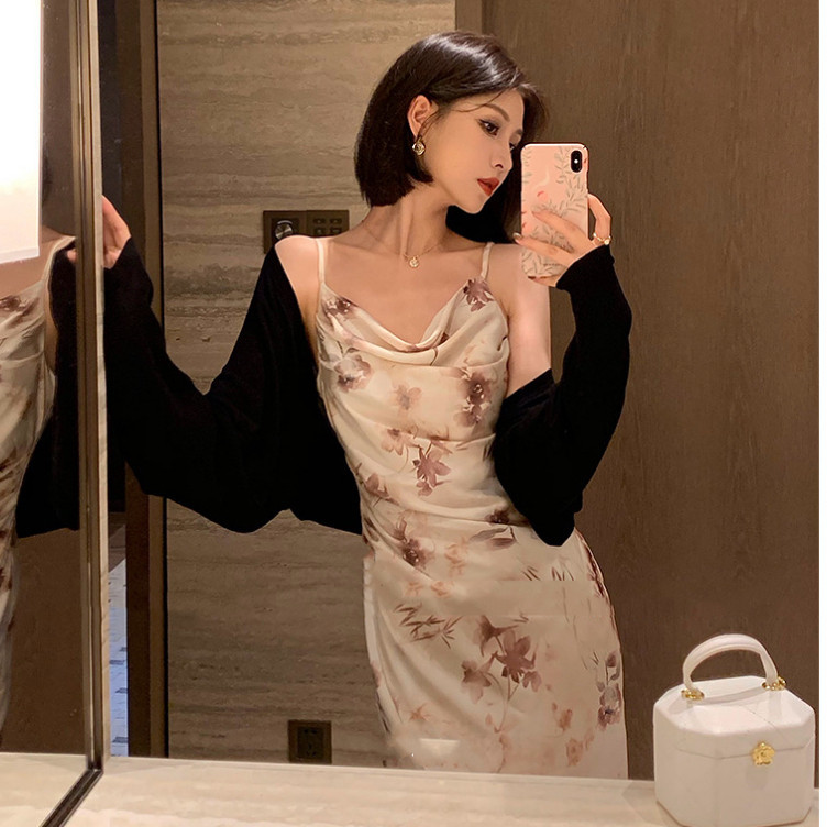 modis Buka baju kung fu beige mewah Gaun sling sexy prom iner dress tanpa lengan cantik Elegant back