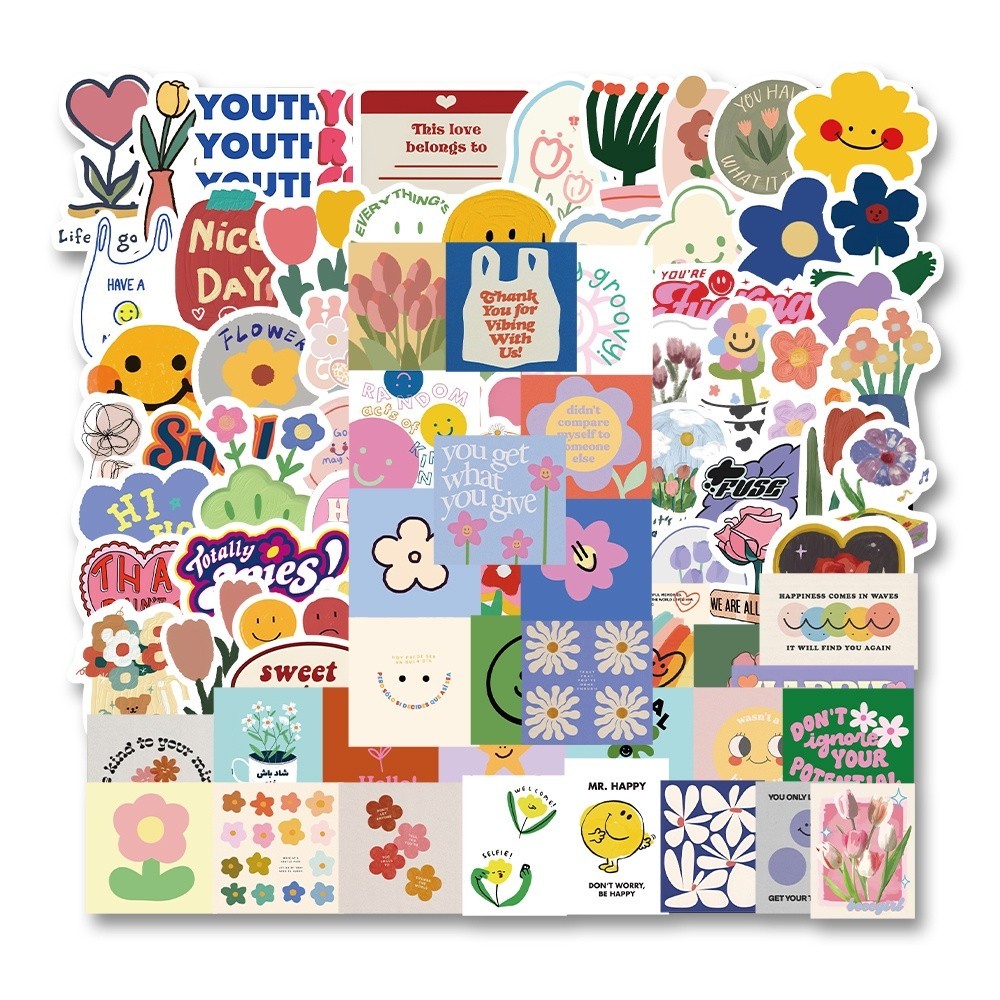 

PROMO 25pcs / Set Stiker Motif Bunga + Smiley face + 25pcs Stiker Anti Air Untuk Dekorasi notebook / Gelas Air hello.nuza