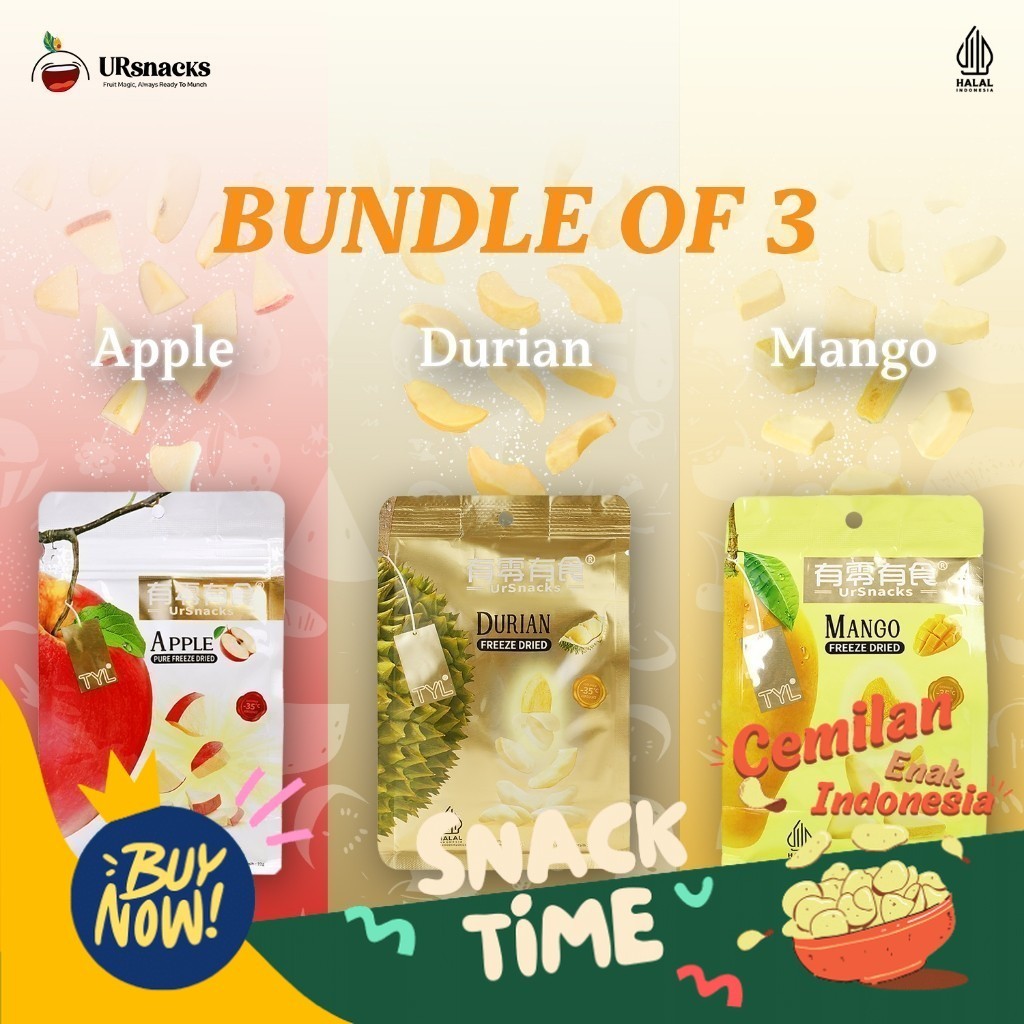 

Special Diskon URSNACKS PAKET HEMAT 3 - FREEZE DRIED KERIPIK SEHAT DURIAN 32gr + MANGO 32gr + APPLE 22gr VAKUM CEMILAN DIET