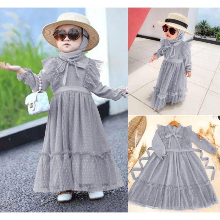 GAMIS ANAK PEREMPUAN / MAXI DRESS MUSLIM ANAK PEREMPUAN  - Abu-abu, S