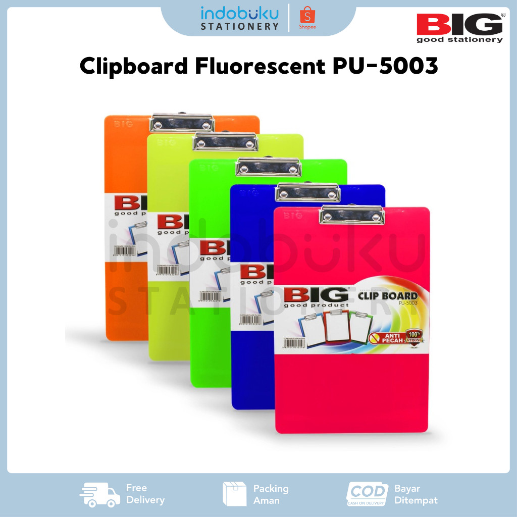 

Clipboard Fluorescent BIG PU-5003 Papan Ujian Warna Fluorescent Ukuran F4 Folio PU-5003