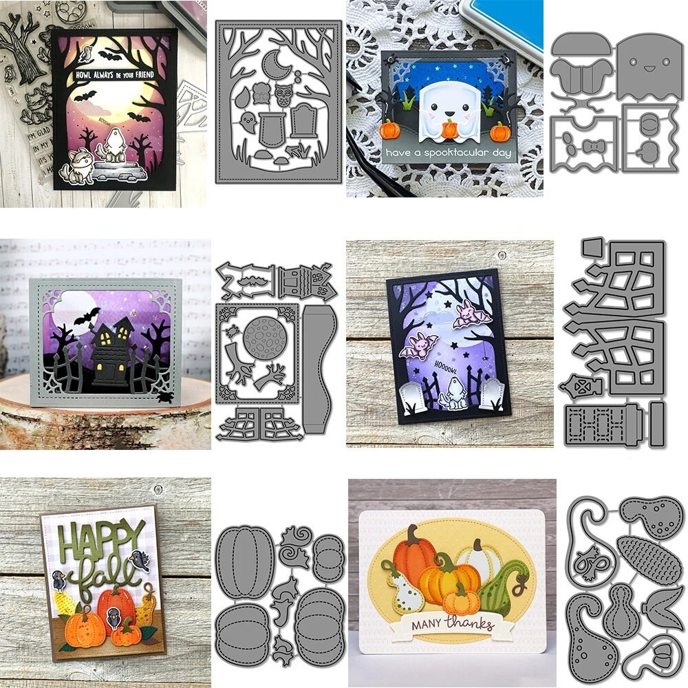 

Halloween Spooky Gate and Spooky Forest Metal Cutting Dies Stitched Pumpkins/Gourds Diecut set For DIY Scrapbooking Cards Making