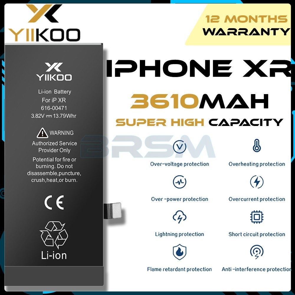 BRSM Yiikoo iPhone XR 3610mAh Battery Super High Capacity Batre Ori Baterai iP 100% Original Asli Berkualitas Baru Upgrade Jual Murah Terbaik Tahan Lama Garansi 1 Tahun Ganti Tukar Baru Batrai Baterai