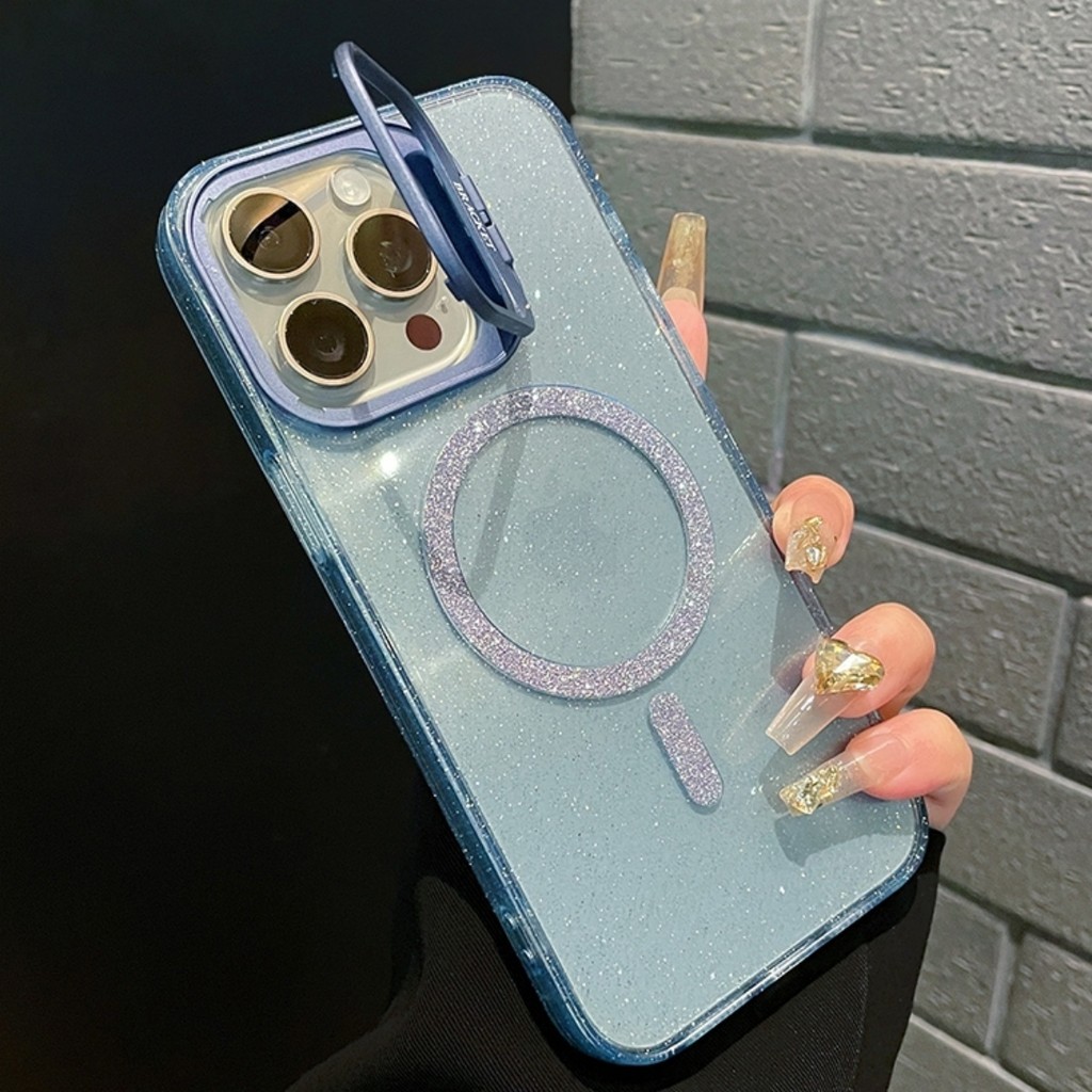 New CASING LUXURY FLIP LENSA GLITTER MAGNETIK CASE FOR IPHONE 15 14 13 12 11 PRO MAX Built-in stand 