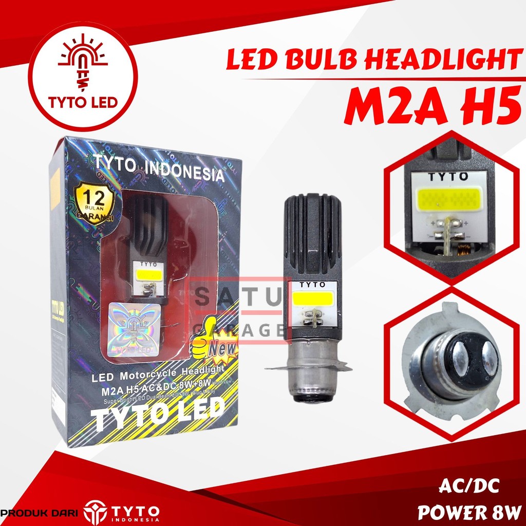 Lampu Depan Motor Kaki Tiga TYTO M2A H5 Ac/Dc Dual Beam 8watt Waterproof