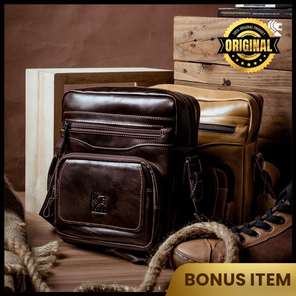 REVEN LEATHER - Tas selempang pria kulit asli Reven Breaker Slingbag kulit premium model terbaru tas